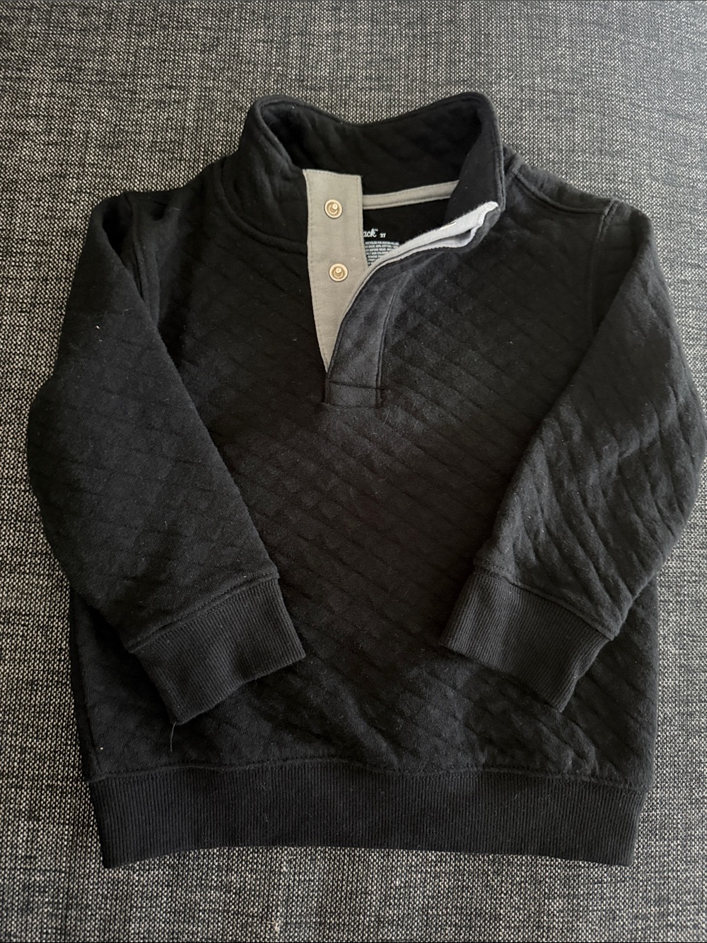 Cat & Jack Black Quilted Zip-Up Sweater with Gray Placket